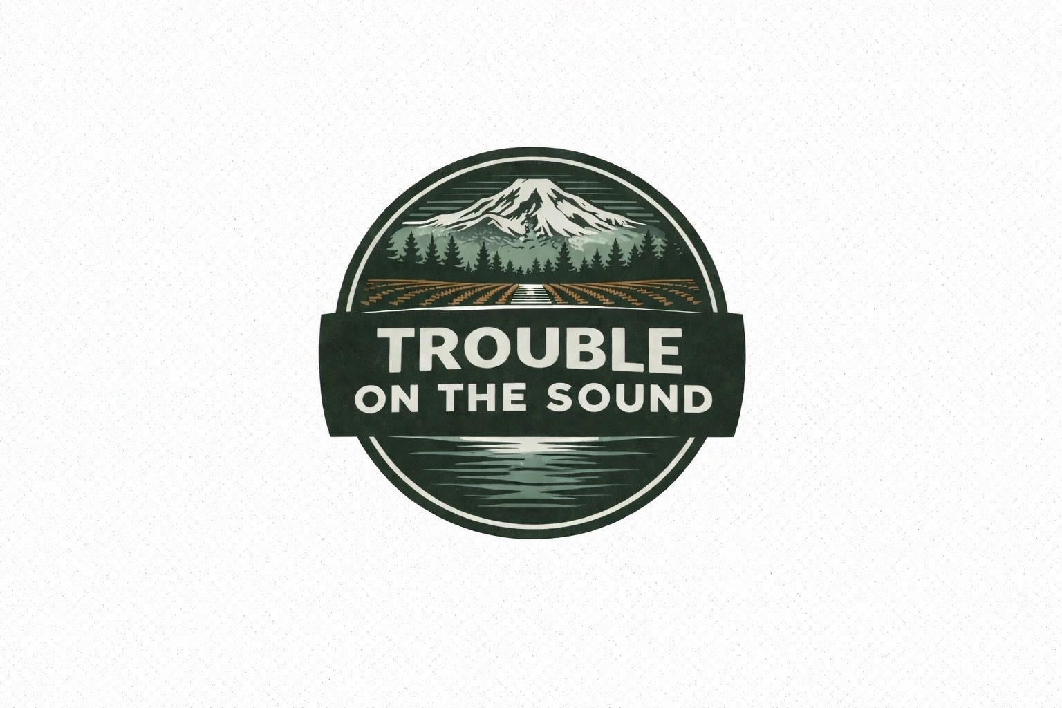 Trouble on the Sound: mountain, forest, vineyard, and water emblem